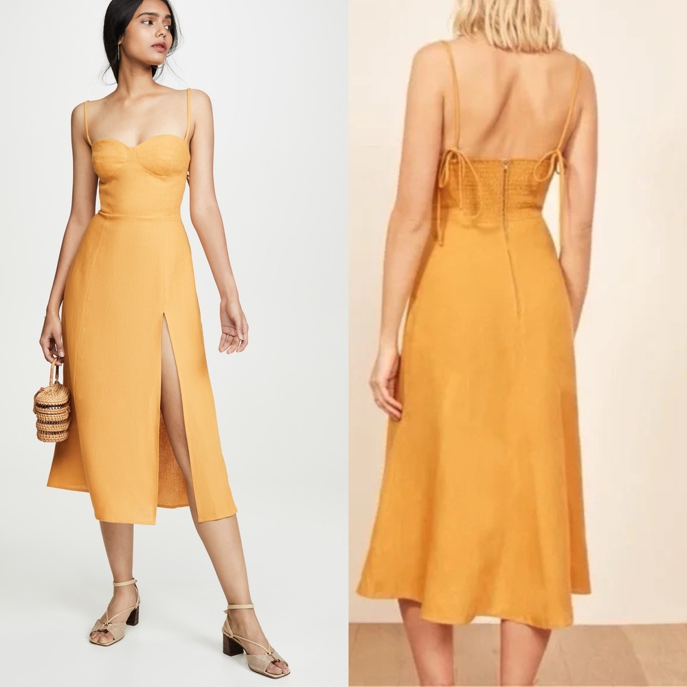 Reformation Mustard Yellow Midi Dress